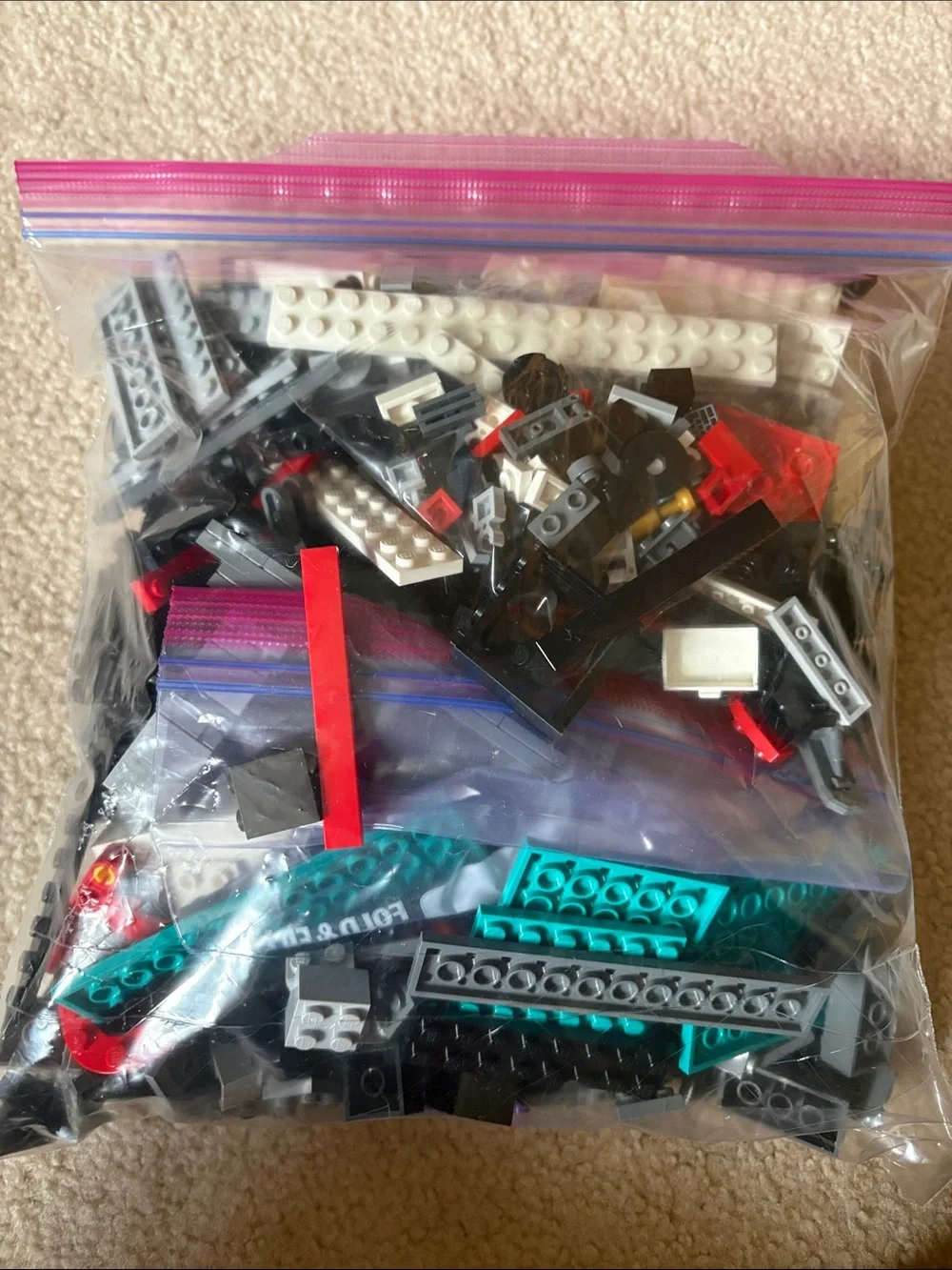Mixed LEGO gallon bag Lot - Teal, Black, White, Red